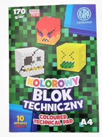 KOLOROWY BLOK TECHNICZNY MINECRAFT A4 10K ASTRA